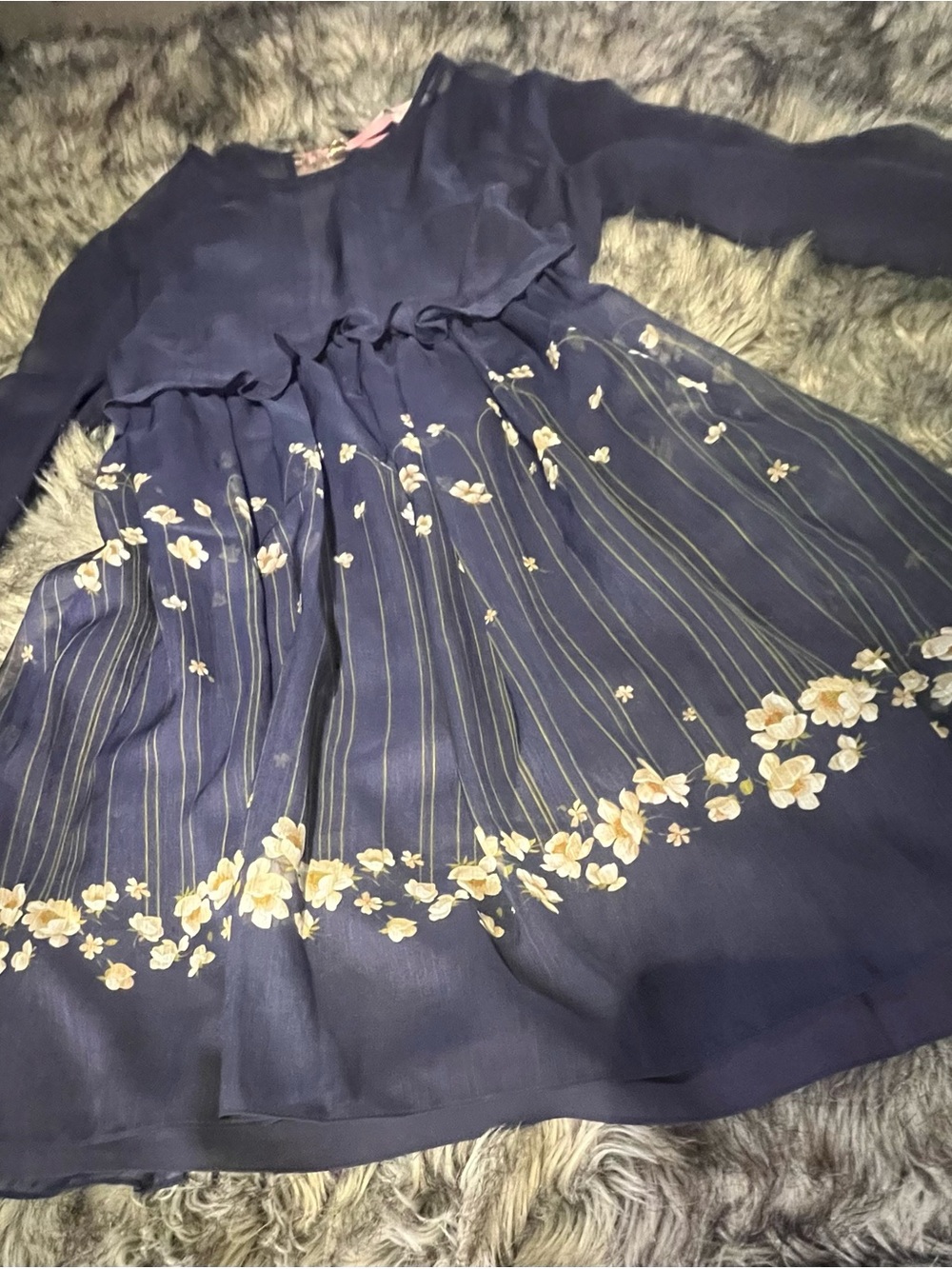 Ted Baker Navy Floral Long Sleeve Chiffon Dress - Picture 13 of 15